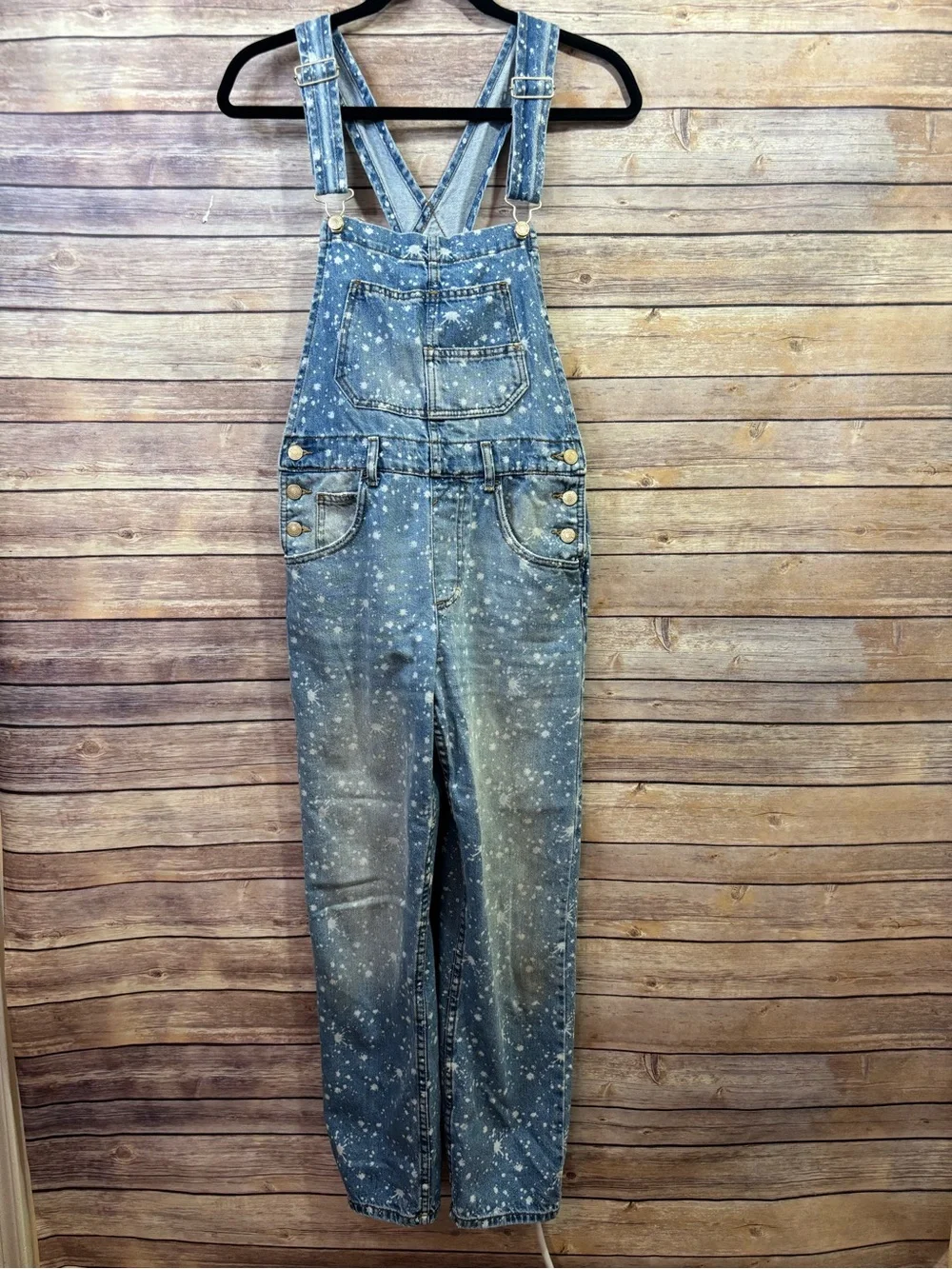 Free People Ziggy denim bleach splatter overalls Size Small